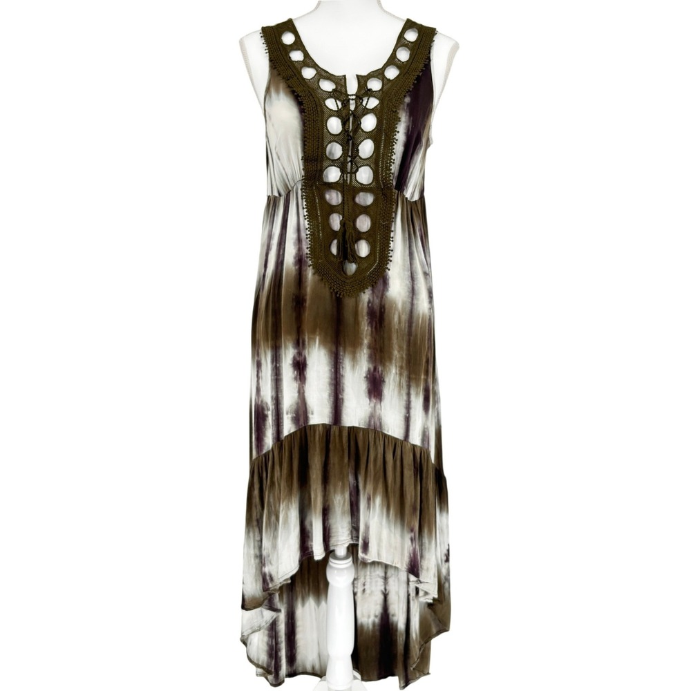 Tie Dye Crochet Lace Up Maxi Dress Boho Hippie Festival High Low